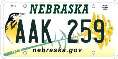 NE license plate AAK259