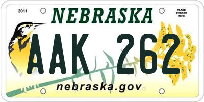 NE license plate AAK262
