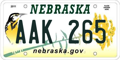 NE license plate AAK265