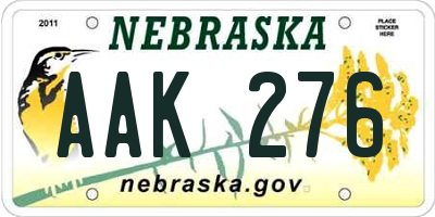 NE license plate AAK276