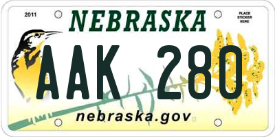 NE license plate AAK280