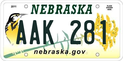 NE license plate AAK281