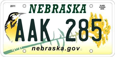 NE license plate AAK285