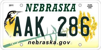 NE license plate AAK286