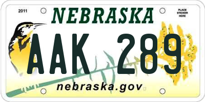 NE license plate AAK289