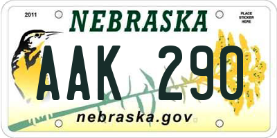 NE license plate AAK290