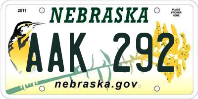 NE license plate AAK292