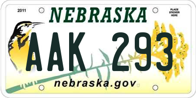 NE license plate AAK293