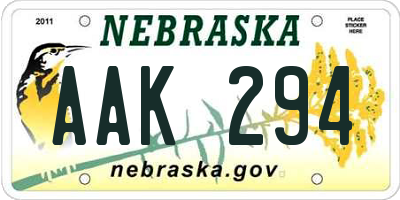 NE license plate AAK294