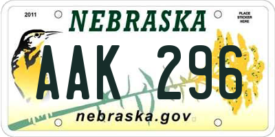 NE license plate AAK296