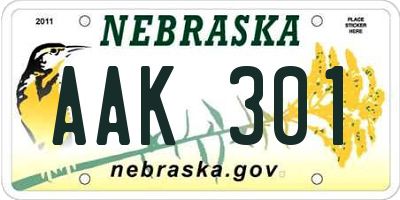 NE license plate AAK301