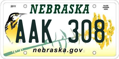 NE license plate AAK308
