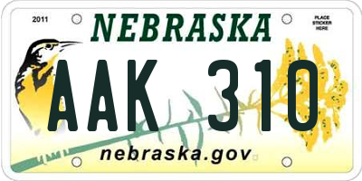 NE license plate AAK310