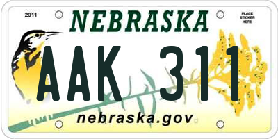 NE license plate AAK311