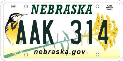 NE license plate AAK314