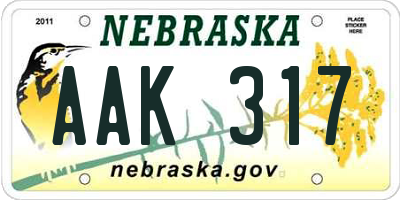 NE license plate AAK317