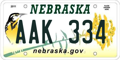NE license plate AAK334