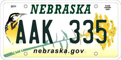 NE license plate AAK335