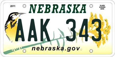 NE license plate AAK343