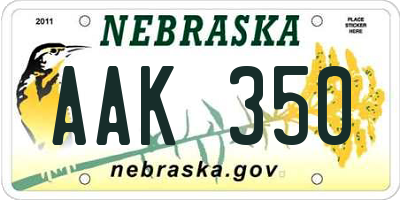 NE license plate AAK350