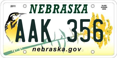 NE license plate AAK356