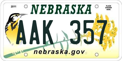 NE license plate AAK357