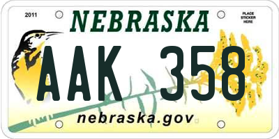 NE license plate AAK358