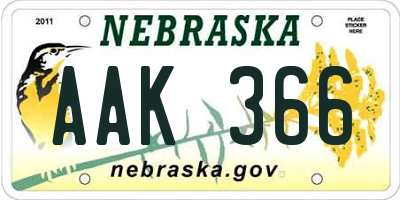 NE license plate AAK366
