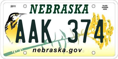 NE license plate AAK374