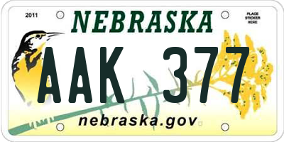 NE license plate AAK377