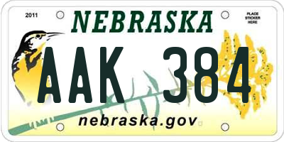 NE license plate AAK384