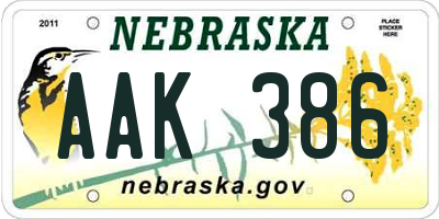 NE license plate AAK386