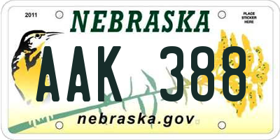 NE license plate AAK388