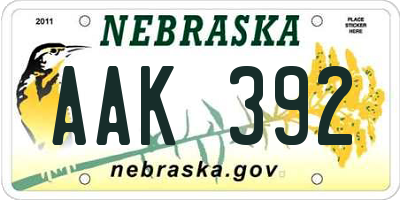 NE license plate AAK392