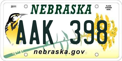 NE license plate AAK398