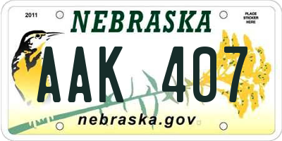 NE license plate AAK407