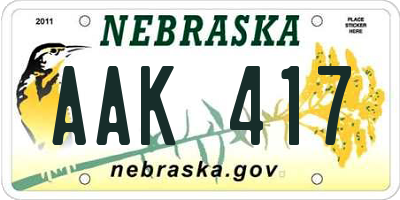 NE license plate AAK417