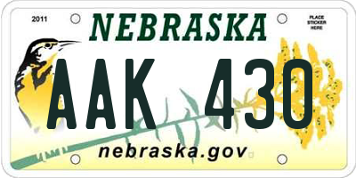 NE license plate AAK430