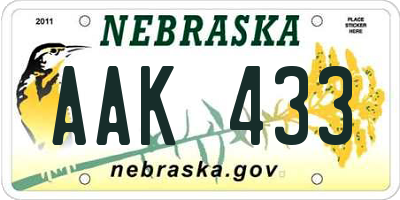 NE license plate AAK433