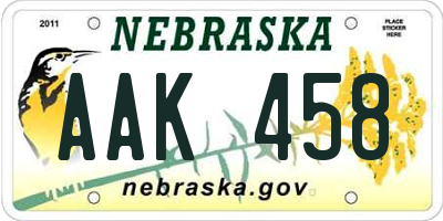 NE license plate AAK458