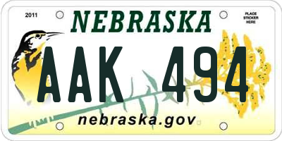 NE license plate AAK494