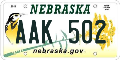 NE license plate AAK502