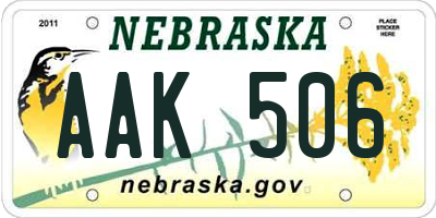 NE license plate AAK506