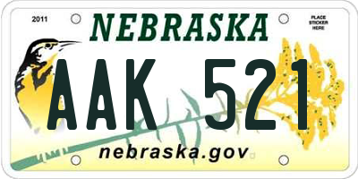 NE license plate AAK521