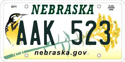 NE license plate AAK523