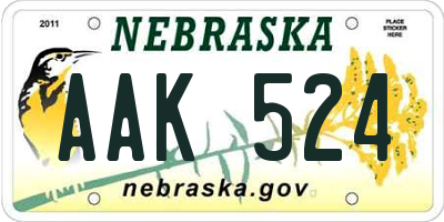 NE license plate AAK524