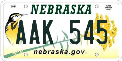 NE license plate AAK545