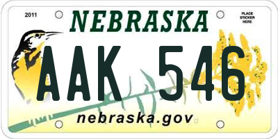 NE license plate AAK546