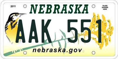 NE license plate AAK551