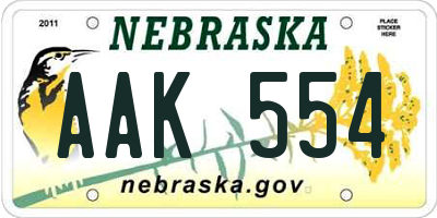 NE license plate AAK554